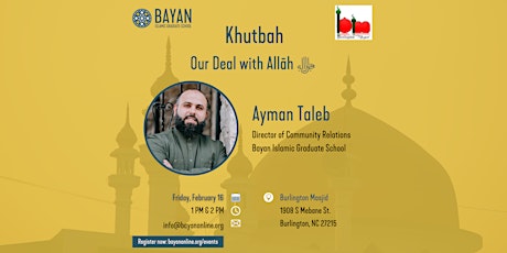 Image principale de Khutbah with Ayman Taleb at Burlington Masjid