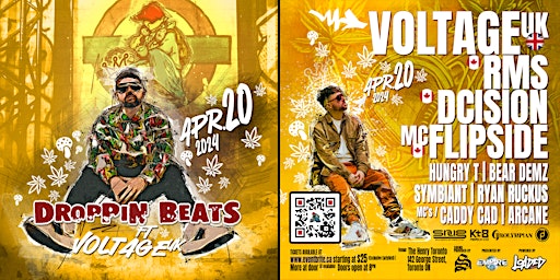 Primaire afbeelding van DROPPIN' BEATS ft. Voltage (UK) |  Dcision (Can) | MC Flipside (Can) | +++