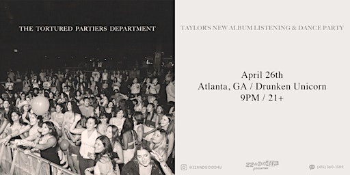 Primaire afbeelding van TAYLOR SWIFT 'TORTURED POETS' ALBUM LISTENING / DANCE PARTY - ATLANTA