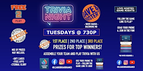 Trivia Night | Dave & Buster's - White Marsh Baltimore MD - TUE 730p