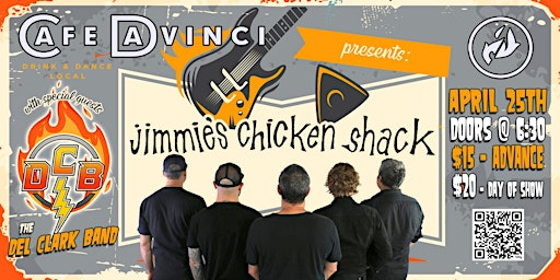 Imagem principal do evento Jimmie's Chicken Shack with Special Guest Del Clark Band