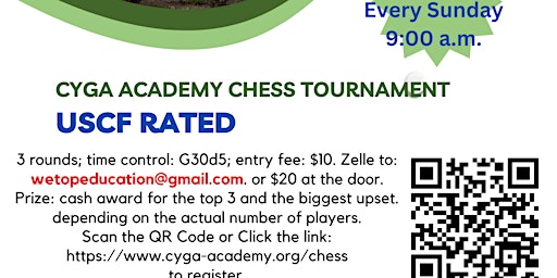 Primaire afbeelding van CYGA ACADEMY SUNDAY CHESS TOURNAMENT USCF RATED