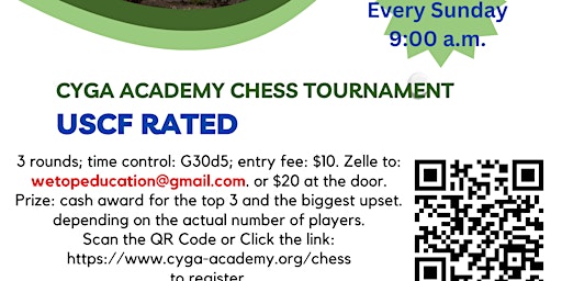 Immagine principale di CYGA ACADEMY SUNDAY CHESS TOURNAMENT USCF RATED 