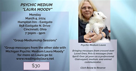 Image principale de Group Mediumship Session with Medium Laura Moody in Cincinnati!