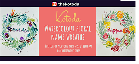 Intro to Watercolour name wreath painting - Baby/Nursery gift making $100pp primary image