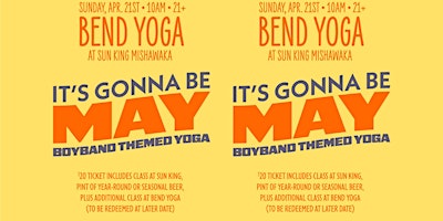 Primaire afbeelding van "It's Gonna Be May" Boy Band Themed Bend Yoga at Sun King Mishawaka