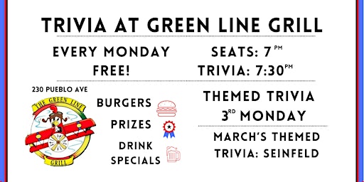 Imagem principal do evento Free Trivia at Green Line Grill Mondays