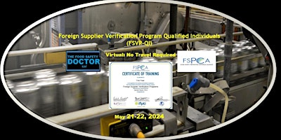 Hauptbild für Online FSPCA Foreign Supplier Verification Program (FSVP-QI) Training