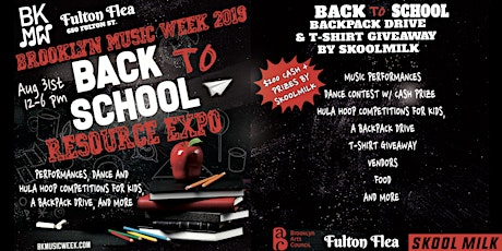 Back to School Back Pack Drive & T-shirt Giveaway - Brooklyn Music Week 2019 primary image
