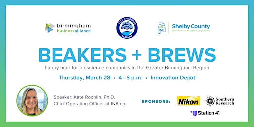 Imagem principal do evento Beakers and Brews featuring IN8bio's Chief Operating Officer