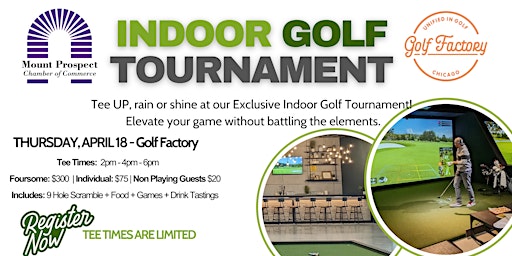 Primaire afbeelding van INDOOR Golf Tournament - Mount Prospect Chamber & Golf Factory