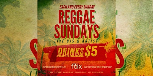 Immagine principale di REGGAE SUNDAYS AT F6IX | MAY 5TH EVENT 