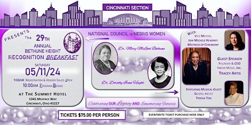 Image principale de Cincinnati Section NCNW 29th Annual  Bethune-Height Recognition Breakfast