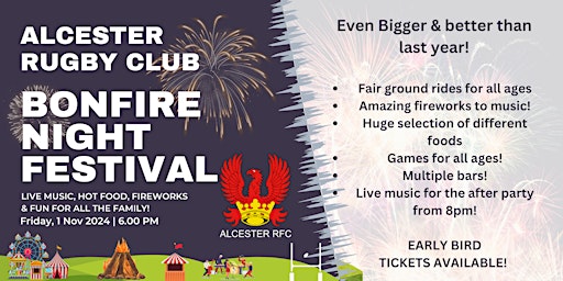Alcester Rugby Club Bonfire & Firework Festival! primary image