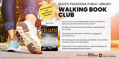 South Pasadena Public Library Walking Book Club - April meeting primary image
