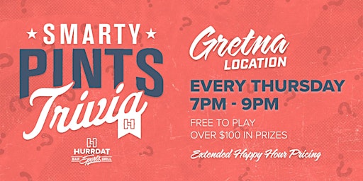 Imagem principal do evento Smarty Pints Trivia! Gretna Location!