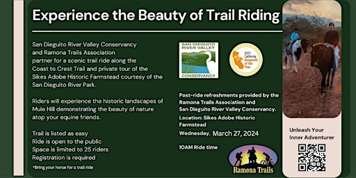 Rescheduled SDRVC/RTA Equestrian Ride primary image