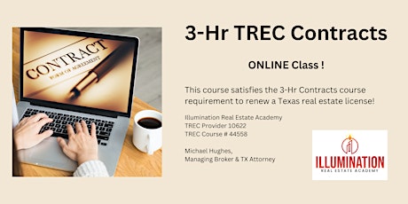 Primaire afbeelding van TREC 3-Hr Mandatory Contracts Course - ONLINE - 3 Hours Mandatory CE!