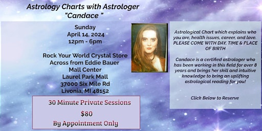 Imagem principal do evento Astrological Chart With Certified Astrologer Candace in Livonia!
