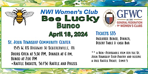 Primaire afbeelding van NWI Women's Club Spring Bunco