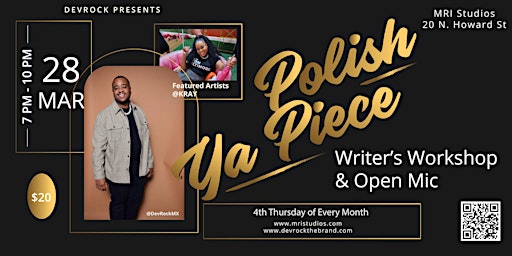 Primaire afbeelding van Polish Ya Piece: Monthly Writer's Workshop & Open Mic