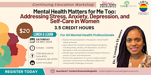 Imagem principal do evento Mental Health Matters for Me Too:  Stress, Anxiety, & Depression in Women