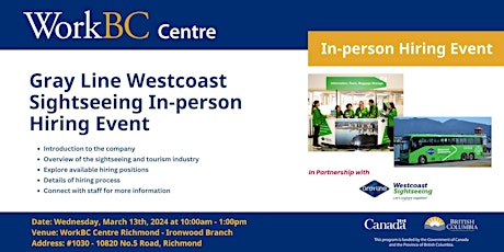 Gray Line Westcoast Sightseeing In-person Hiring Event 2024 primary image