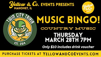 Immagine principale di Music Bingo "Country Music Theme" by Twin City Trivia   @ Yellow & Co. 