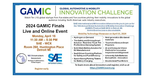 Immagine principale di 16th GLOBAL AUTOMOTIVE & MOBILITY INNOVATION CHALLENGE - FINALS - Onsite 