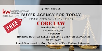 Buyer Agency for Today with Nancy Leirer a 3 hour CORE LAW CE primary image