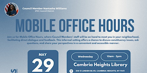 Imagem principal do evento Council Member Nantasha Williams presents the Mobile Office Hours Series