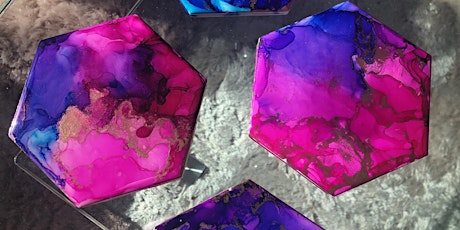Alcohol Ink and resin coaster class