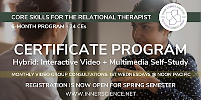 Primaire afbeelding van Core Skills for the Relational Therapist 6-Month Certificate Program 24 CEs