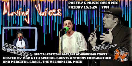 Primaire afbeelding van Moving Voices open mic March 2024 - last one at 178 Above Bar / 15.3.24