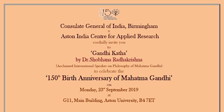 ‘Gandhi Katha’  by Dr. Shobhana Radhakrishna (Acclaimed International Speaker on Philosophy of Mahatma Gandhi) primary image