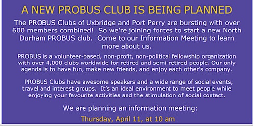 Imagen principal de New Probus Club Info Meeting for North Durham