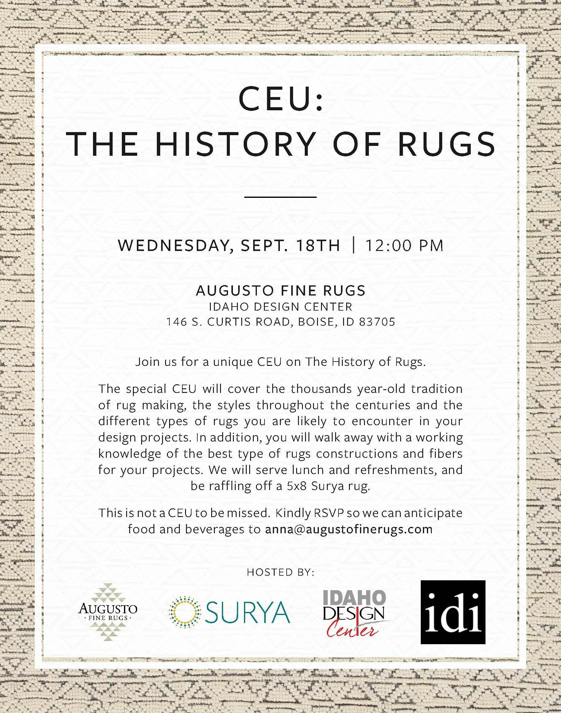 IDI History of Rugs CEU at Augusto Fine Rugs-Monthly Luncheon