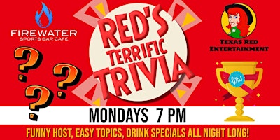 Image principale de Firewater Sports Bar Cafe Cedar Park presents Monday Night Trivia @7PM