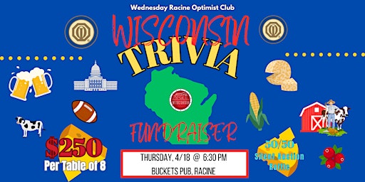 Primaire afbeelding van Racine Optimist Club's Wisconsin Trivia Fundraiser