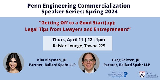 Primaire afbeelding van Penn Engineering Commercialization Speaker Series: Legal Tips from Lawyers