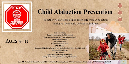 Primaire afbeelding van Child Abduction Prevention (C.A.P. Defense for ages 5- 11)