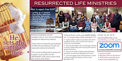 Imagem principal do evento Resurrected Life Ministries Classes 1A, 1B, 2B, 3A start May 6, 2024