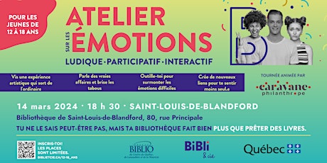 Atelier sur les émotions - 14 mars - 18 h 30 - Saint-Louis-de-Blandford primary image