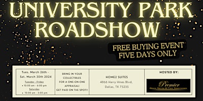 Imagem principal de UNIVERSITY PARK ROADSHOW - A Free, Five Days Only Buying Event!