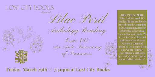 Imagem principal do evento Lilac Peril Anthology Reading