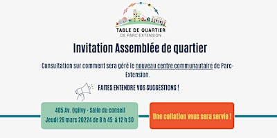 Assemblée de quartier sur la gouvernance du nouveau centre communautaire primary image