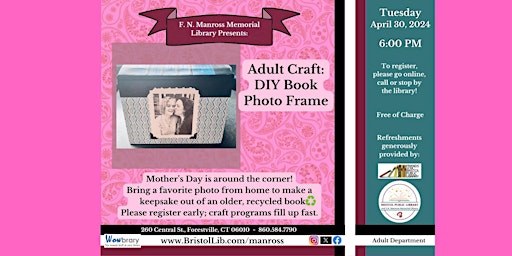 Imagem principal do evento Adult Craft: DIY Book Photo Frame