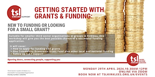 Primaire afbeelding van TSL Kirklees: Getting Started with Grants & Funding 29th April