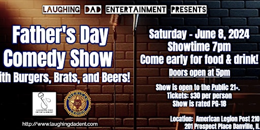Imagem principal do evento Father's Day Comedy Show with Burgers,  Brats, and Beers in Danville!
