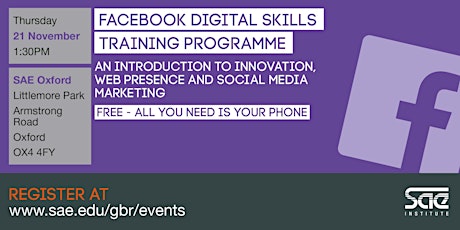 SAE Oxford: Facebook Digital Skills Training - innovation, web presence and social media marketing primary image